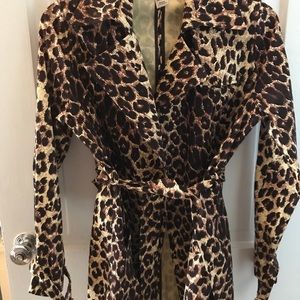 Leopard print belted trench style jacket